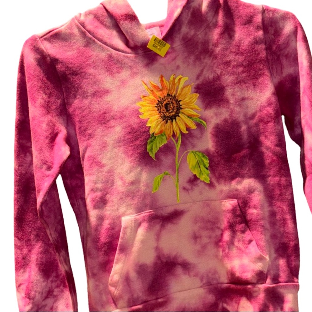 WHITE FAWN MEDIUM Pink Tie-Dye Sunflower Kids Hoodie NWT